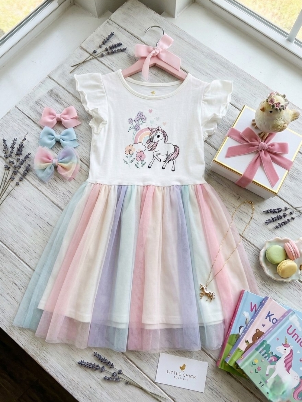 H&M White Unicorn Dress with Pastel Tulle Skirt